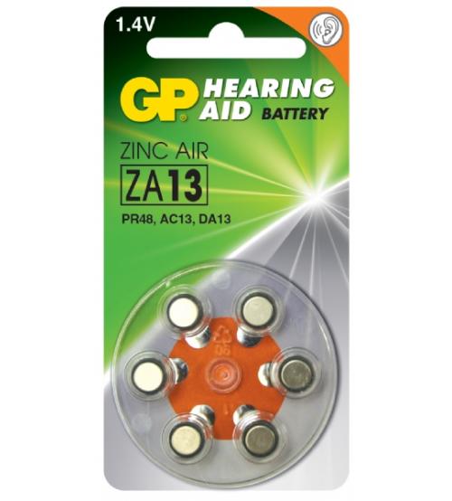 GP Batteries GPZA13-D6 1.4V Zinc Air Hearing Aid Batteries Carded 6